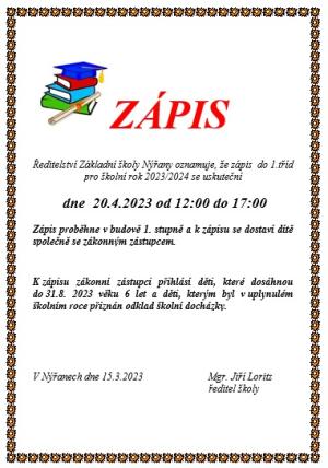Zápis do 1. tříd ZŠ
